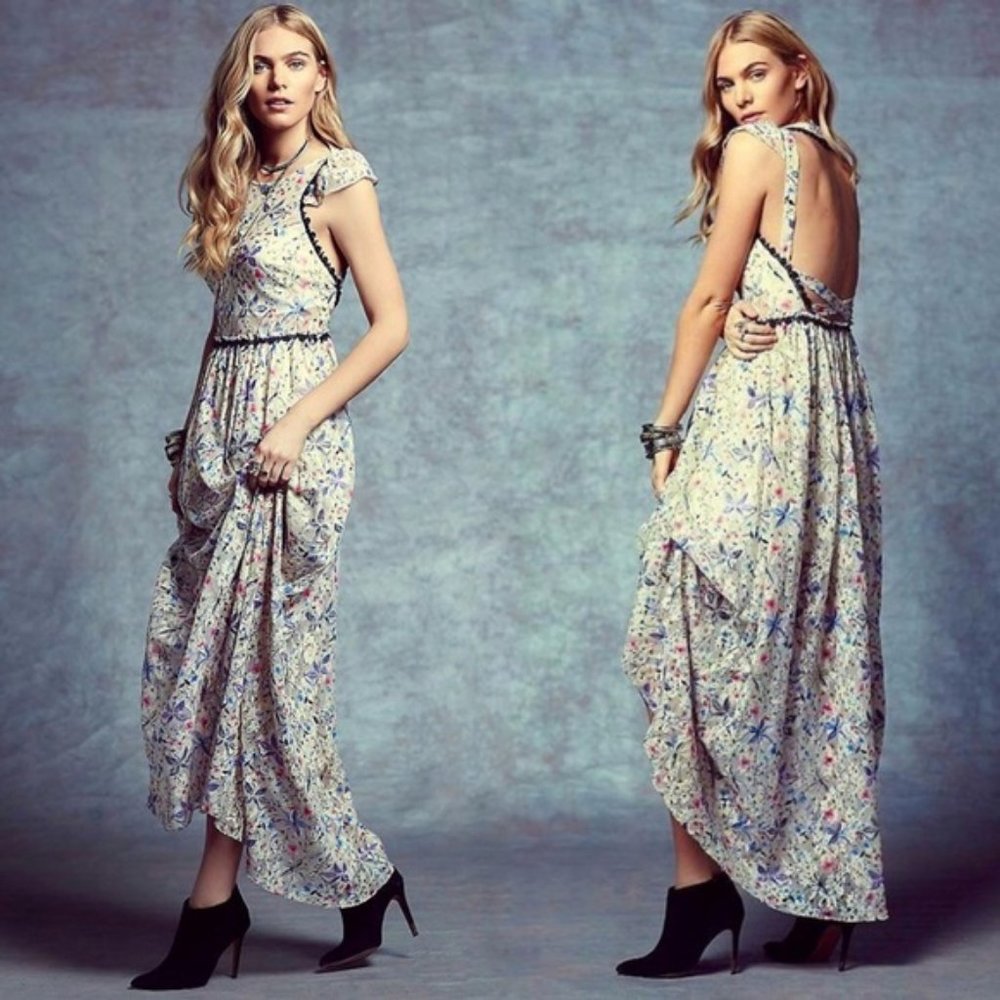 NWT Free People Cherry Blossom Spring Combo Lace Open Back Maxi Dress 4